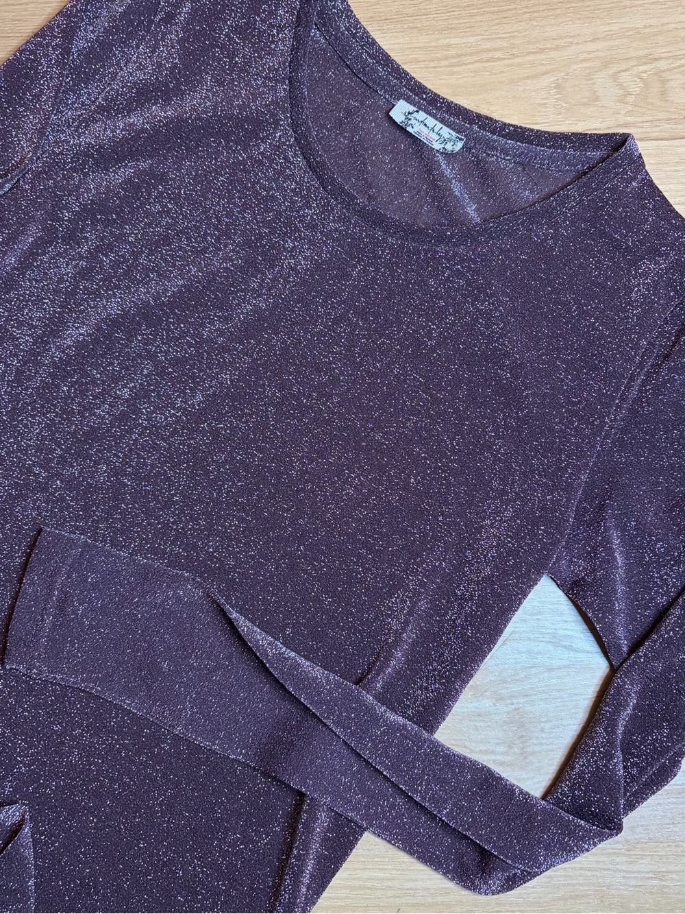 Free People Metallic Plum Crewneck Top